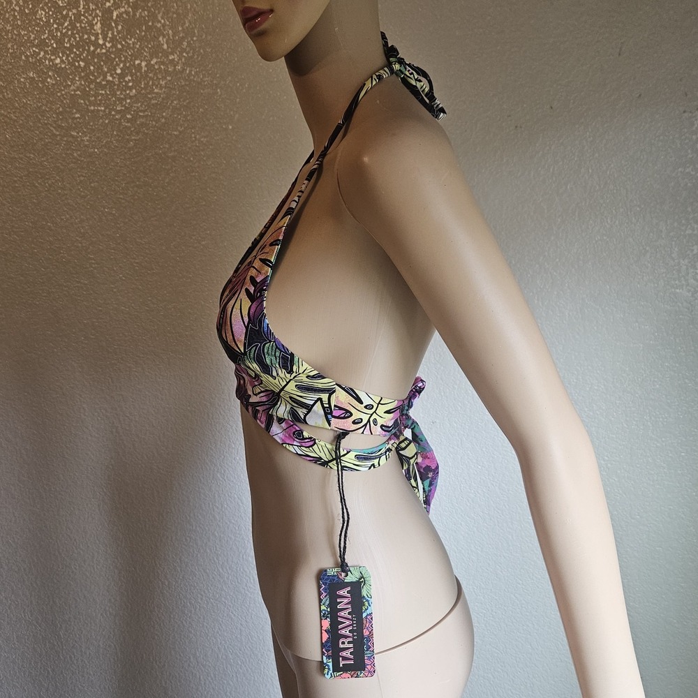 Tropical Reversible Swimsuit Bikini Top Wrap Around Tie Taravana Sz M - Picture 4 of 16